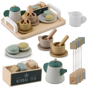 Nukido Wooden Tea Set with Tray, 19 pieces, pastel colors - Toy kitchen tool