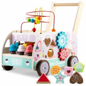 Ricokids Drewniany Wózek dla Dzieci Lody, wielofunkcyjna zabawka dla maluchów z sortownikiem kształtów, labiryntem koralików, obracającymi się kołami zębatymi i nie tylko - Dostępność