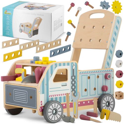 Ricokids wooden interactive baby walker - Fire truck with tools and building blocks
