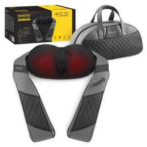 4FIZJO SHIATSU LUXURY+ vezeték nélküli Hát- és Nyakmasszírozó készülék táskával, 3 mód, 24W - Szürke