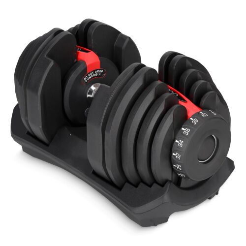 4FIZJO 40kg adjustable dumbbell on stand, black and red