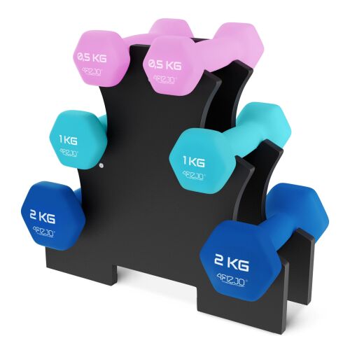 4FIZJO Dumbbell Set 7kg with Rack - Blue, Pink, Turquoise