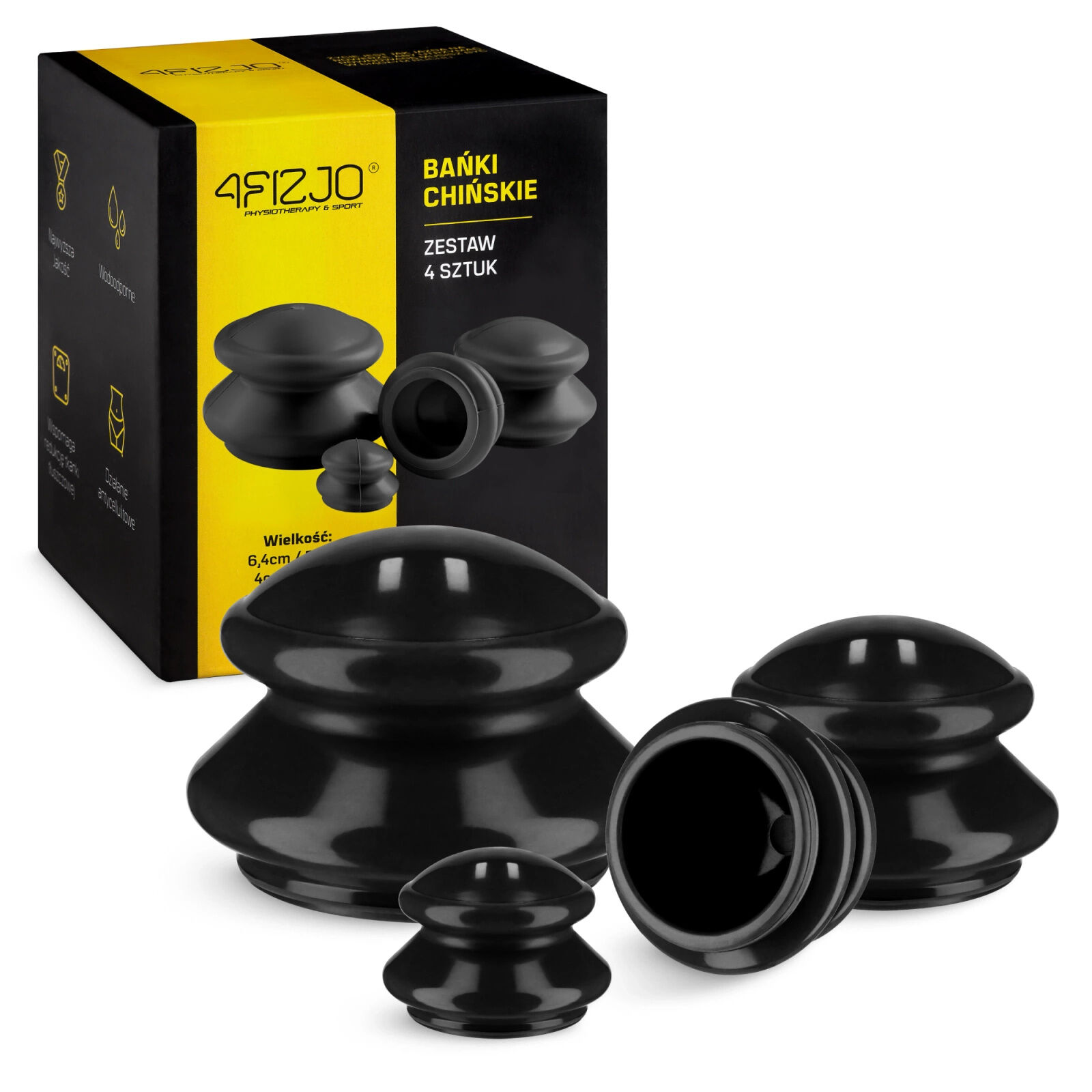 4FIZJO PRO+ kínai Köpölyöző, 4 db, különböző méretűek - Fekete