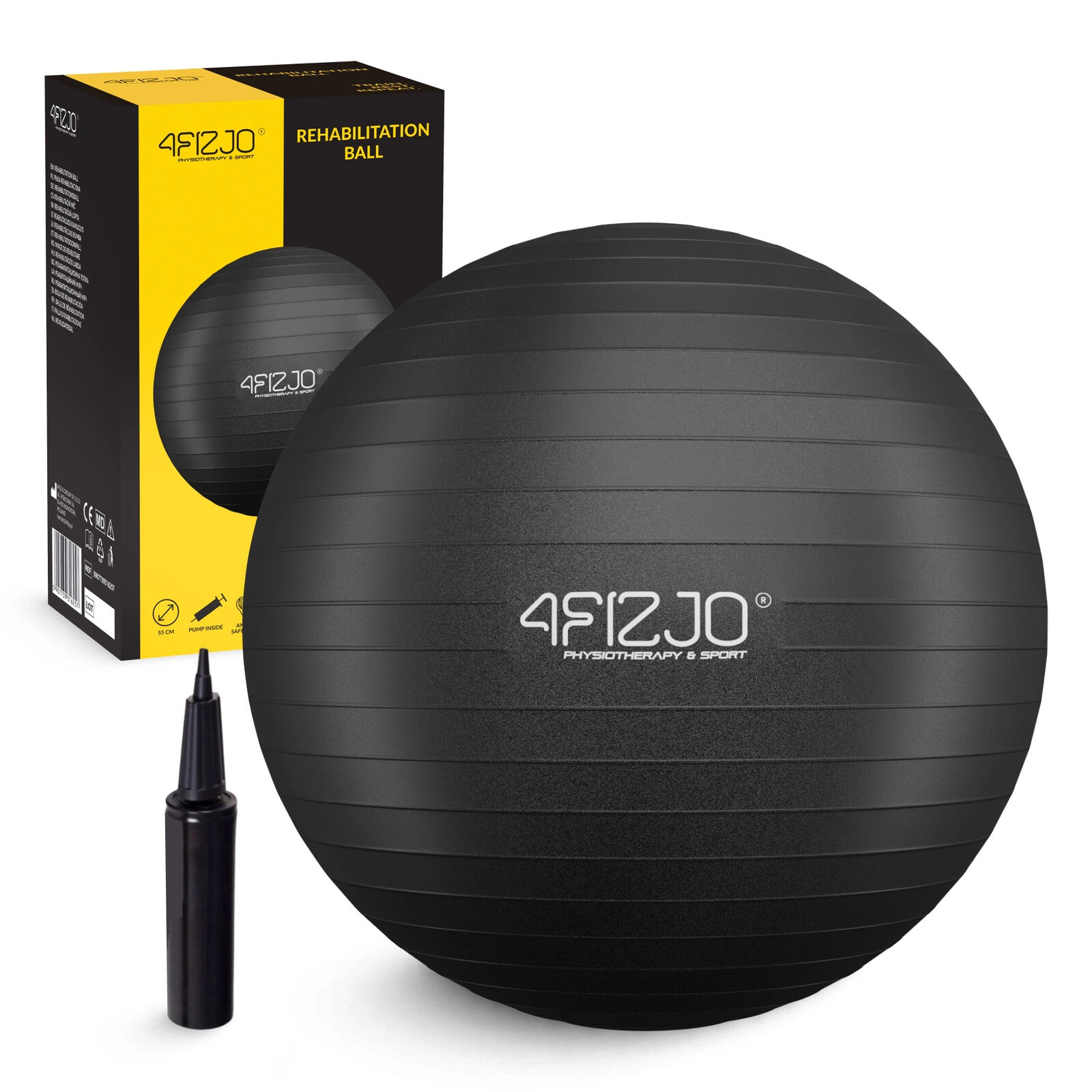 4FIZJO Gimnasztikai Fitnesz labda, pumpával, 85 cm - Fekete