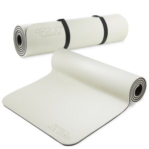 4FIZJO Cream Exercise Mat, rolled and unrolled view - Yoga Mat & Exercise Mat