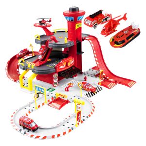 Tűzoltósági garázs, 3 szintes, lifttel, autók + helikopter, 74 db 112873137 - Autópálya & Parkolóház