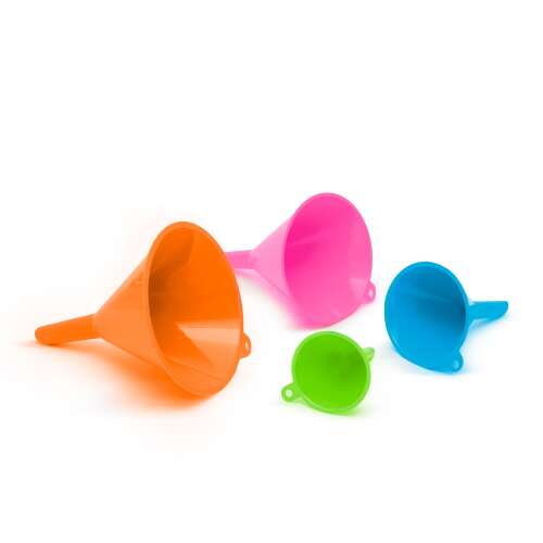 Set de pâlnii Family Kitchen, set de 4 pâlnii din plastic în culorile portocaliu, roz, albastru și verde