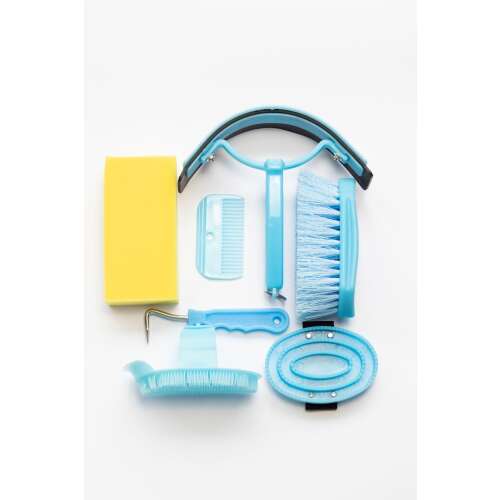 7 részes lóápolási készlet, tartalmaz curry fésűt, sörényfésűt, szivacsot, kefét és még sok mást