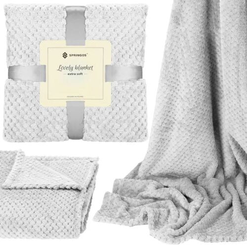 Springos Ha7098 grey blanket 200x220 cm, extra soft, embossed pattern