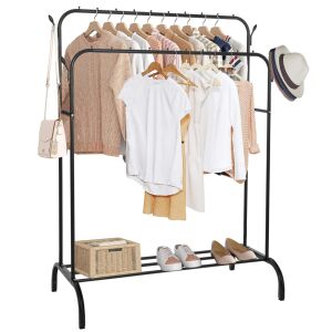 Springos Ha7457 Double Rail Clothing Rack with Shoe Shelf, Black - Clothing Rack