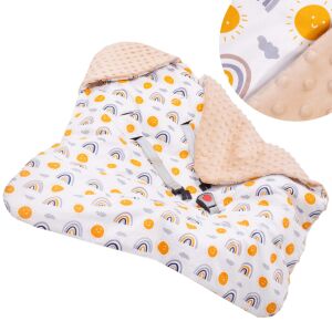 Springos Sb0051 car seat blanket with hood, beige with rainbow and sun pattern - Springos