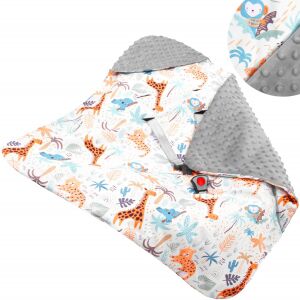 Springos Sb0053 Baby Autositzdecke mit Tiermuster und grauem Minky-Stoff - Springos