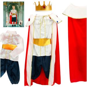 Ikonka King Costume for Kids, size M, includes crown, cape, shirt, pants, and belt - Costume for Kid