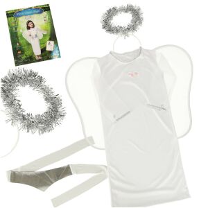 Ikonka Angel Costume Set: Dress, Wings, Belt, Headband - Ikonka