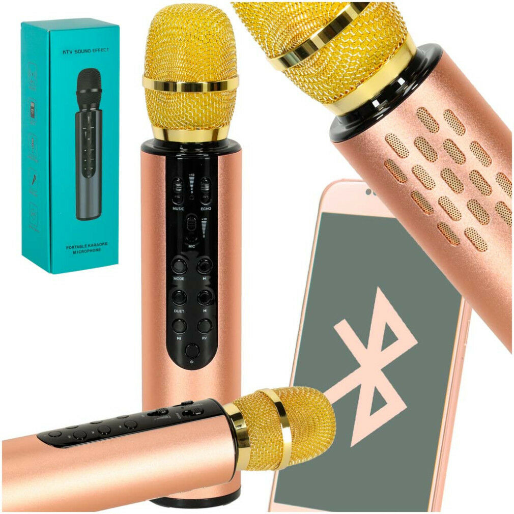 Bezprzewodowy mikrofon karaoke Bluetooth złoty