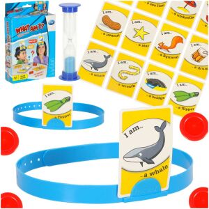 Ikonka Ki vagyok én? társasjáték szett fejpánttal, kártyákkal, homokórával és zsetonokkal - Ikonka