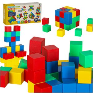 Ikonka Magnetic Building Blocks 64 pcs set with box and assembled shapes - Magnetic building game