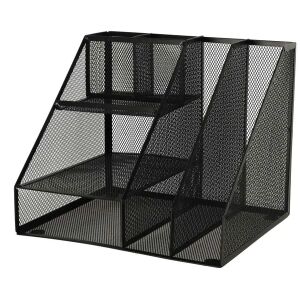 Schräge Ansicht eines schwarzen Metall Schreibtischorganizers mit 6 Fächern - Schreibtisch-Organizer