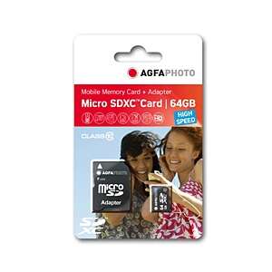 AgfaPhoto 64GB MicroSDXC Speicherkarte mit Adapter, Klasse 10, High Speed - Speicherkarten