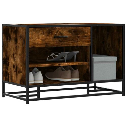 vidaXL füstölt tölgy cipőpad fémvázzal és fiókkal