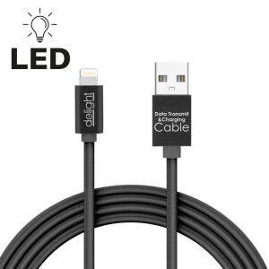 Cablu pentru incarcare si transfer de date compatibil Iphone "Lightning" Delight, iluminare LED - rosu, invelis special anti-incolacire, lungime 1m, curent maxim 1A, culoare negru 146036365 - Cabluri Lightning