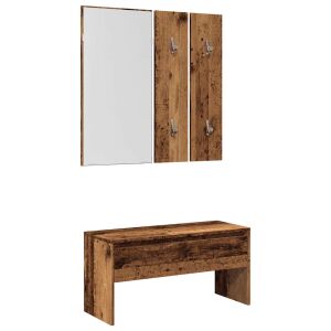 vidaXL set rustic din lemn pentru hol cu bancă, oglindă și suport pentru haine - Seturi mobilier de hol