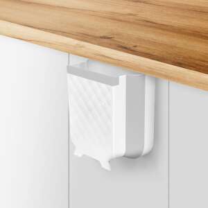 Bewello Door Hanging Garbage Can, 12 Liter, White and Grey, Mounted on Cabinet Door - Trash can