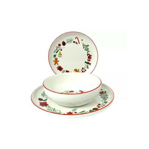 Tognana Carol Edge 12 darabos porcelán étkészlet ünnepi mintával, tányérokat és tálat tartalmaz.