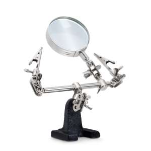 Soldering helping hand with magnifying glass, 2x magnification, adjustable arms, stable base - Magnifying glass
