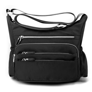 Czarna nylonowa torba crossbody Dollcini z wieloma kieszeniami - Opatrunek dodatkowy