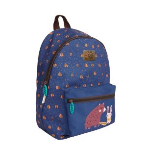 Perletti Cool Kids Rucksack, Bär und Hase Design, blau mit Blätterdruck, 36x25x15 cm - Rucksäcke