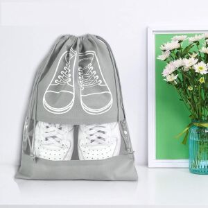 Sac depozitare incaltaminte, pentru voiaj sau depozitare, rezistent la praf, compatibil cu masina de spalat, 27 x 36 cm, gri deschis 113033648 - Organizatori de valize