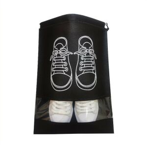 Черна пътна чанта за обувки с прозрачен прозорец, видими бели кецове - Аксесоар за куфар