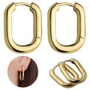 Aranyozott ovális geometrikus fülbevaló, arany színű, közepes méretű