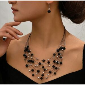 Nyaklánc és fülbevaló Bő gyöngyök - fekete