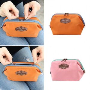 Kollázs a narancssárga és rózsaszín Kozmetikai táska kicsi használat közben - Kozmetikai táska
