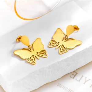 Elegantné zlaté motýlie náušnice z chirurgickej ocele 316L, rozmery 3 x 2,8 cm, zapínanie na gombík 121060612 - Dámske doplnky