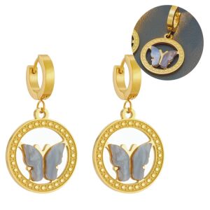 Arany sebészeti acél pillangós fülbevaló, kis körök, 4 x 2,2 cm