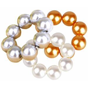 Elasztikus hajpánt nagy gyöngyökkel, fehér/ezüst/arany, 5,5 cm x 5,5 cm