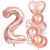 Rózsaszín arany 2. születésnapi lufi szett 2-es számmal, szívvel és konfetti lufikkal