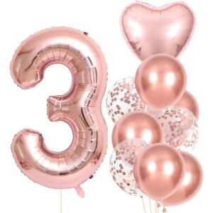 10 db rózsaszín harmadik születésnapi lufi készlet konfettivel, latexszel és fóliával, max. mérete 25 cm