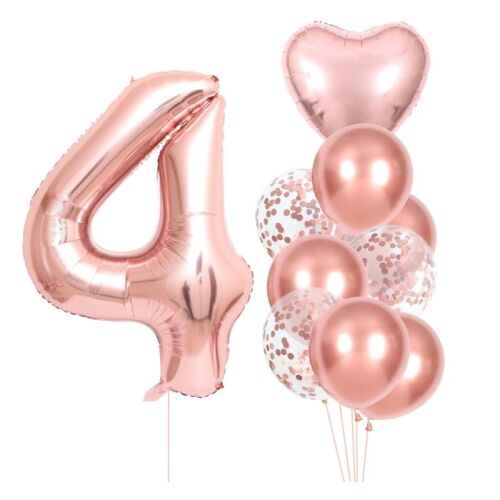 Rózsaszín arany 4-es szám lufi és luficsokor negyedik születésnapi bulira