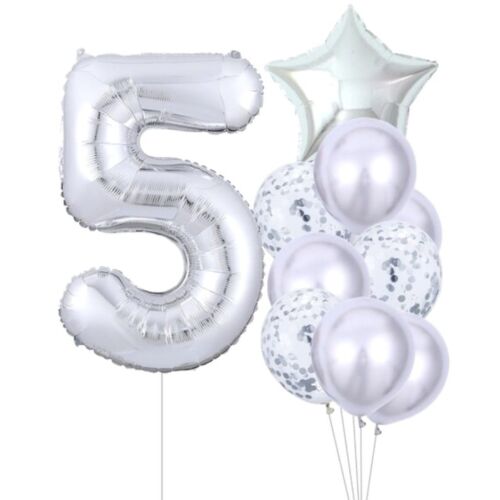Ezüst 5-ös szám lufi készlet ötödik születésnapi parti dekorációhoz