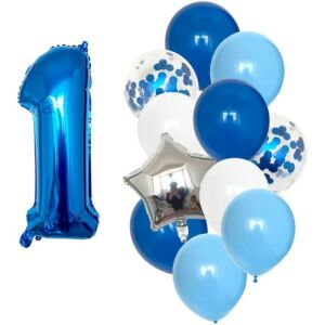 12 db kék-fehér születésnapi lufi készlet konfettivel, latexszel és fóliával, 82 cm
