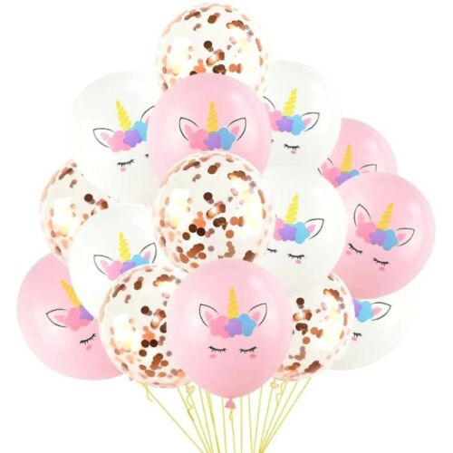 15 db Unicorn Mix lufi készlet, fehér/rózsaszín/átlátszó konfettivel, latex, átmérő 30 cm