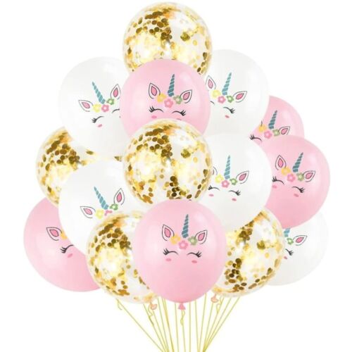 15 db Unicorn Mix lufi készlet, fehér/rózsaszín/átlátszó konfettivel, latex, átmérő 30 cm