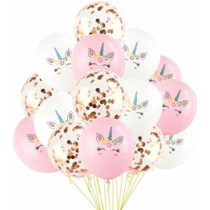 15 db Unicorn Mix lufi készlet, fehér/rózsaszín/arany, latex, átmérő 30 cm