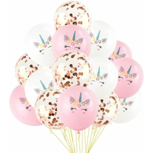 Unikornis lufi mix készlet, fehér, rózsaszín és arany konfetti lufik születésnapi parti dekorációhoz