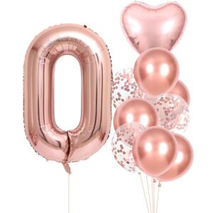 10 db-os születésnapi lufi készlet, rózsaszín 0-s számmal, szám mérete 81 cm, szív mérete 45 cm