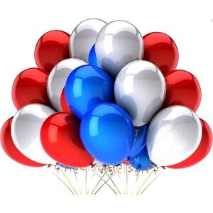 50 db-os lufi készlet piros, kék és ezüst színek keverékében, latex, 30 cm